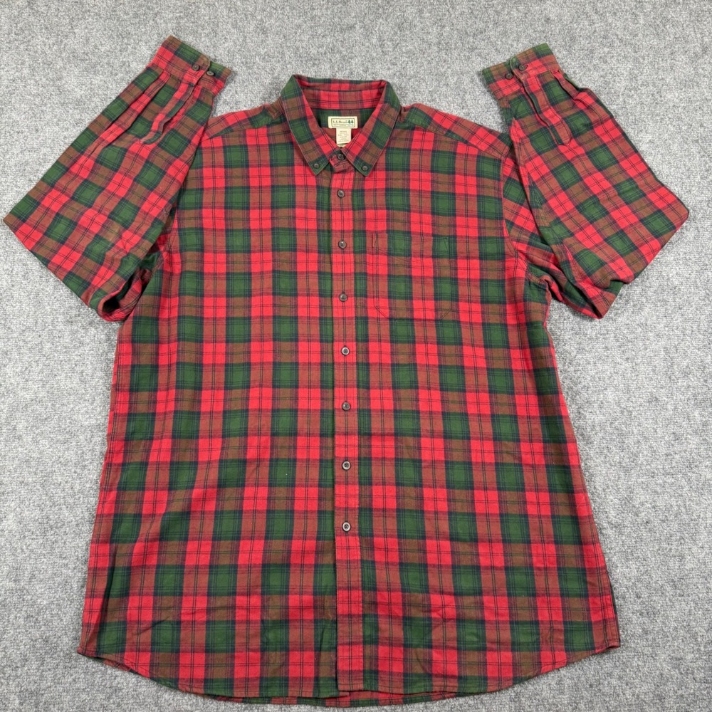 LL Bean Flannel XXL Tall Red Green Plaid Shirt Long Sleeve Button Down Men's - Picture 2 of 9